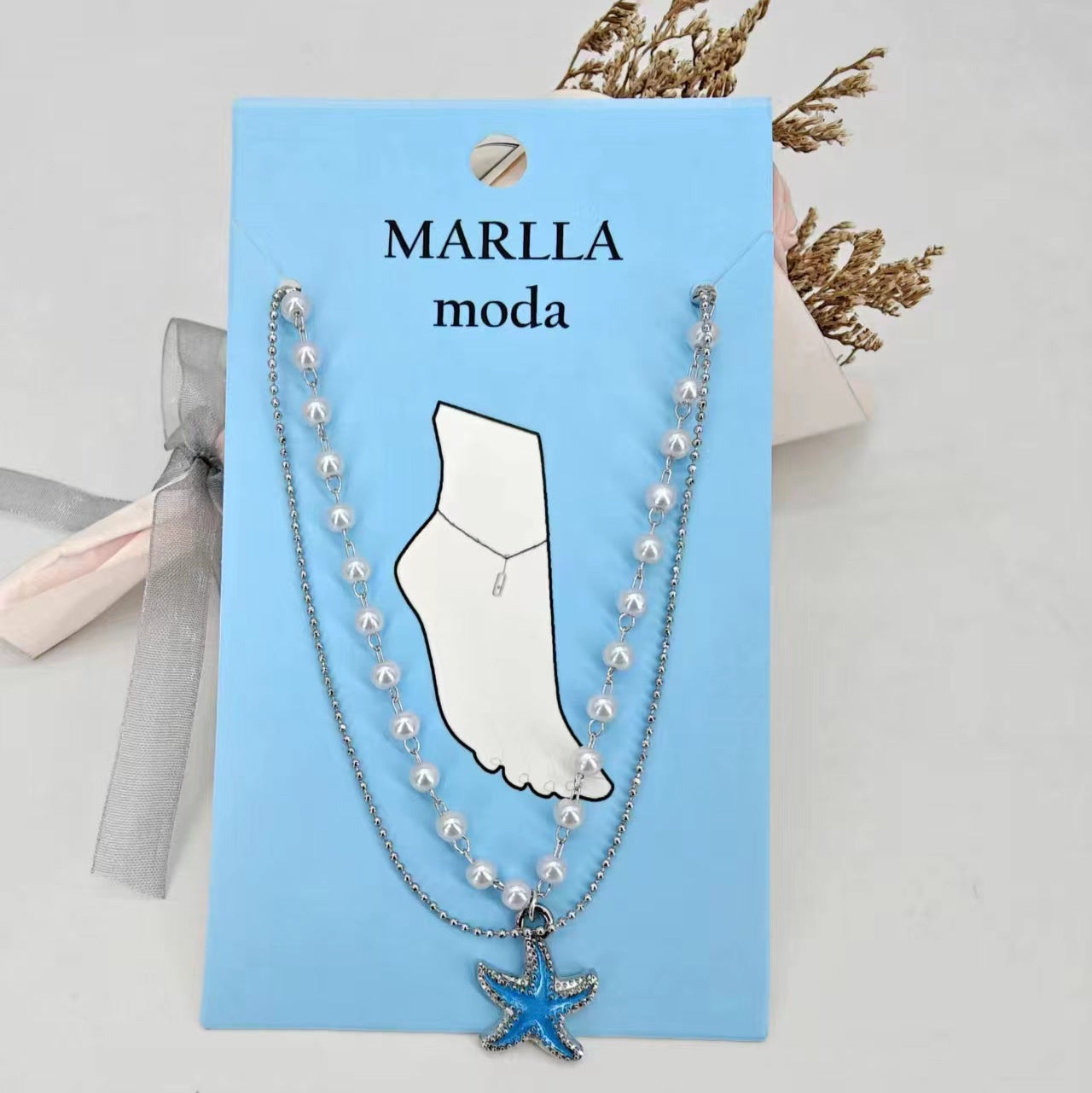 Srebrna nanožnica s bisernim perlama i zvijezdom